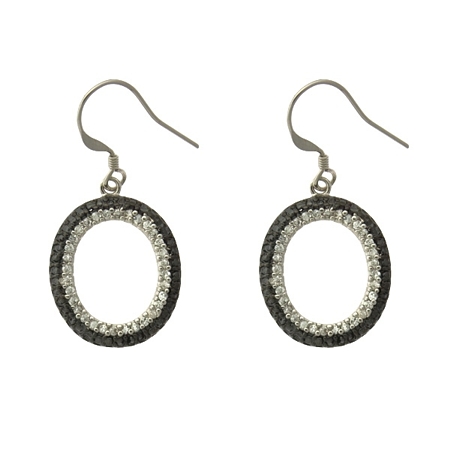 Black and White Pave CZ Oval Earrings - Click Image to Close